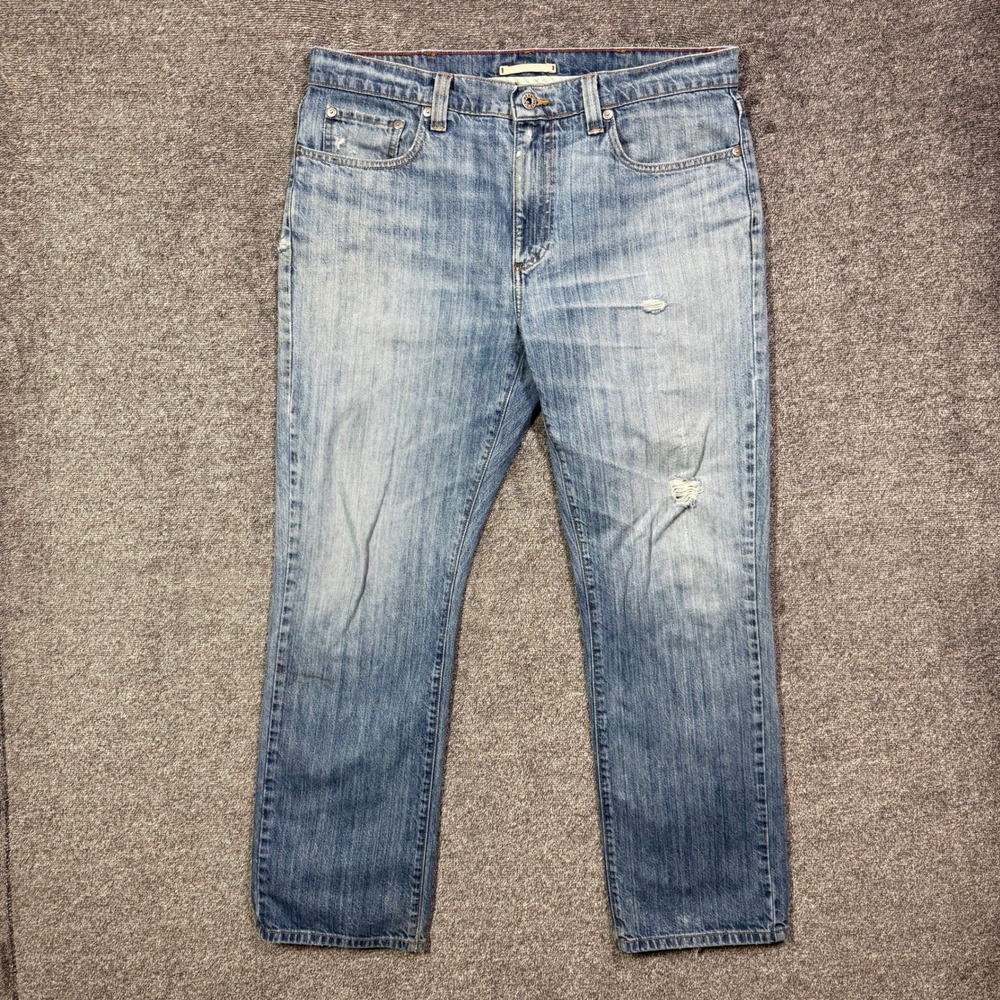 LL Bean 1912 Denim Mens Light Wash Straight Leg Distressed Jeans‎ Blue 36x30